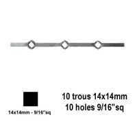 Barres 14x14mm 10 trous droits 14x14mm renfls longueur 150cm pour grilles de dfense