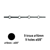Barres 16mm 9 trous ronds de 16mm renfls longueur 130cm pour grilles de dfense