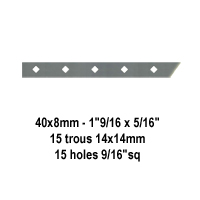 Barre poinonne 40x8mm 15 trous 14x14mm obliques longueur 2m pour cltures et grilles