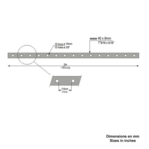 Barre poinonne 40x8mm 15 trous 16mm longueur 2m pour cltures et grilles FK3200 Barre troue Barre poinonne FK3200