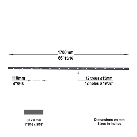 Barre poinonne 30x8mm 12 trous 15mm longueur 170cm pour cltures et grilles FK3203 Barre troue Barre poinonne FK3203