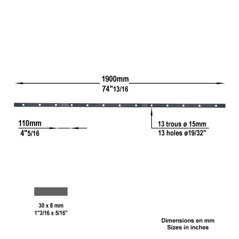 Barre poinonne 30x8mm 13 trous 15mm longueur 190cm pour cltures et grilles FK3204 Barre troue Barre poinonne FK3204