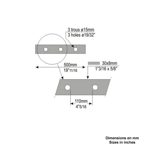 Barre poinonne 30x8mm 3 trous 15mm longueur 50cm pour cltures et grilles FK3210 Barre troue Barre poinonne FK3210