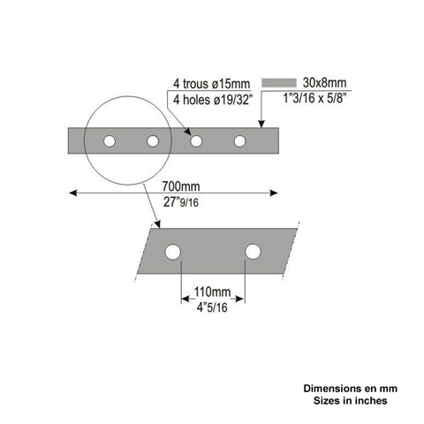 Barre poinonne 30x8mm 4 trous 15mm longueur 70cm pour grilles de dfenses FK3212 Barre troue Barre poinonne FK3212
