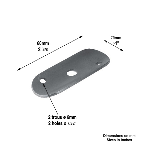 Platine support acier 60x25mm epr 2mm pour tube diametre 42,4mm FL3327 Support mural coud Patre acier FL3327