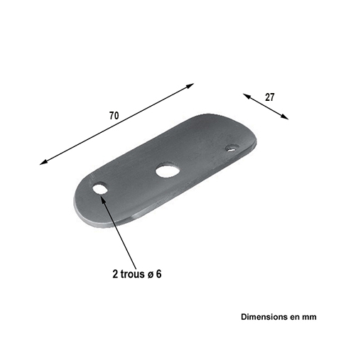 Platine support acier 70x27mm epr 2mm pour tube diametre 42,4mm FL3328 Support mural coud Patre acier FL3328