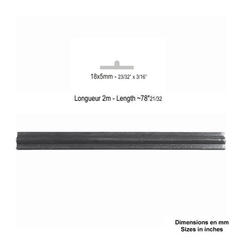 Profil pour collier 18x5mm lgr 2m 1 bosse centrale en acier