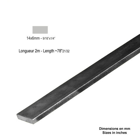Barre profile plate 14x6mm longueur 2m lisse en acier lamin brut
