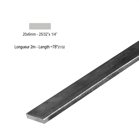 Barre profile plate 20x6mm longueur 2m lisse en acier lamin brut