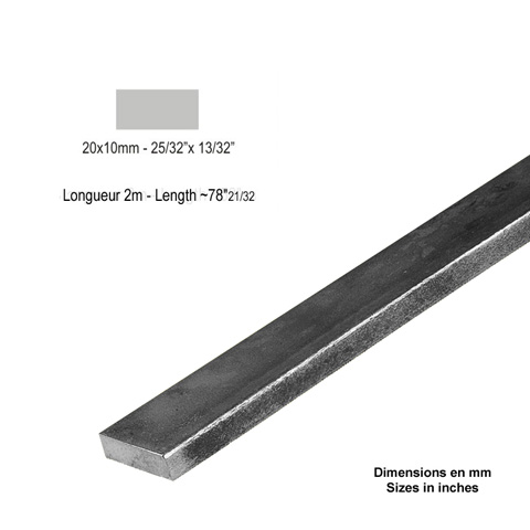Barre profile plate 20x10mm longueur 2m lisse en acier lamin brut