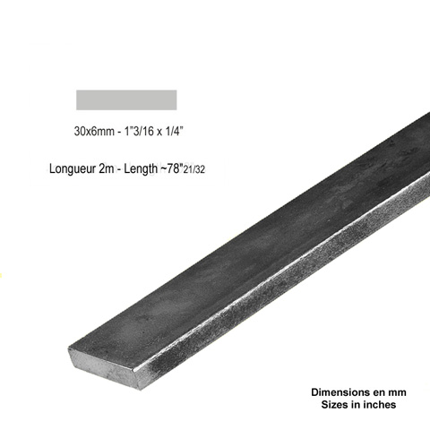 Barre profile plate 30x6mm longueur 2m lisse en acier lamin brut