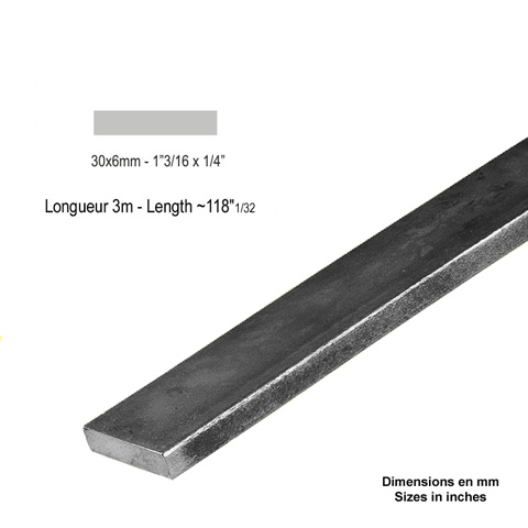 Barre profile plate 30x6mm longueur 3m lisse en acier lamin brut