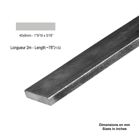 Barre profile plate 40x6mm longueur 2m lisse en acier lamin brut