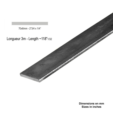 Barre profile plate 70x6mm longueur 3m lisse en acier lamin brut