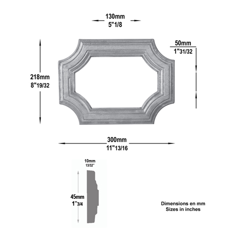 Cadre moul 300x218mm en profil de 45x10mm pour soubassement de portillon