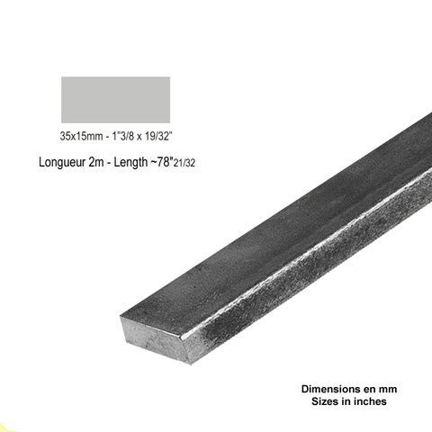 Barre profile plate 35x15mm longueur 2m lisse en acier lamin brut