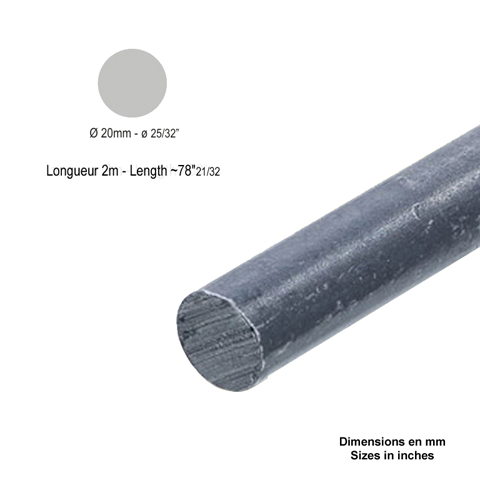 Barre profile ronde de 20mm longueur 2m lisse en acier lamin brut