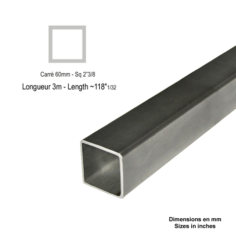 Barre profile tube 60x60mm longueur 3m carr lisse acier lamin brut FS4105 Tube carr lisse Lisse FS4105Barre profile tube 60x60mm longueur 3m carr lisse acier lamin brut