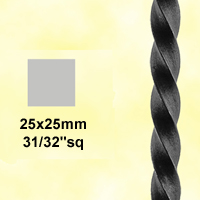 Barre profile carr 25x25mm longueur 3 m carr torsad brut