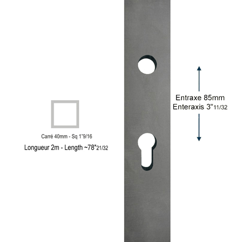 Tube pr-usin 3 faces 40x40mm longueur 2m pour serrure  larder entraxe 85mm