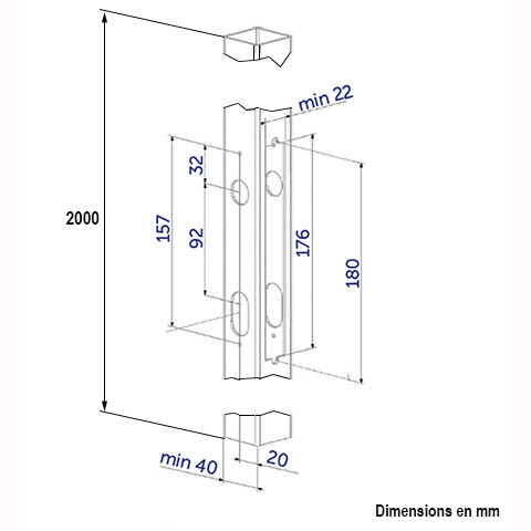 Tube pr-usin 3 faces 40x40mm longueur 2m pour serrure LOCINOX FS41465 Tube usin pour portails Tube usin pour serrure FS41465