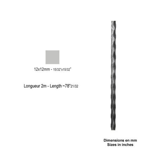 Barre profile carre 12x12mm longueur 2m ma