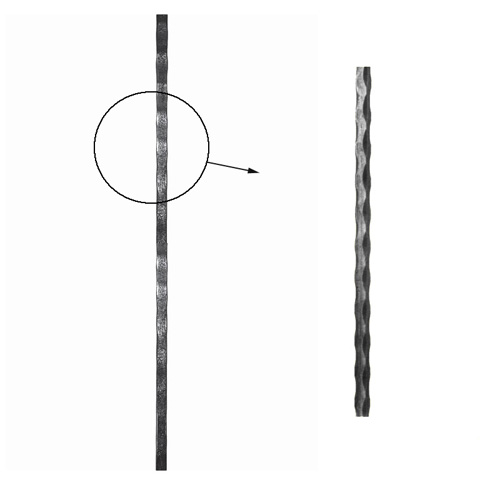 Barre profile carre 14x14mm longueur 2m martele 4 faces acier brut