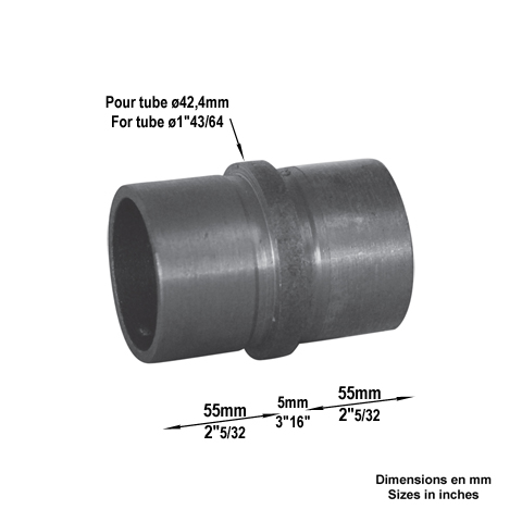 Connecteur droit de main courante en acier pour tube 42,4mm epr 2mm